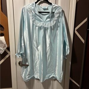 Vintage Light Blue Satin Nightgown with Lace Trim